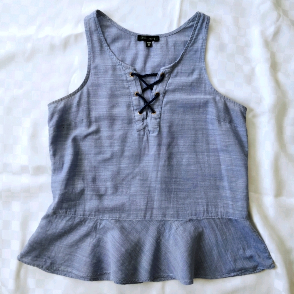 Dynamite Lace Up Blue Peplum Tank Top